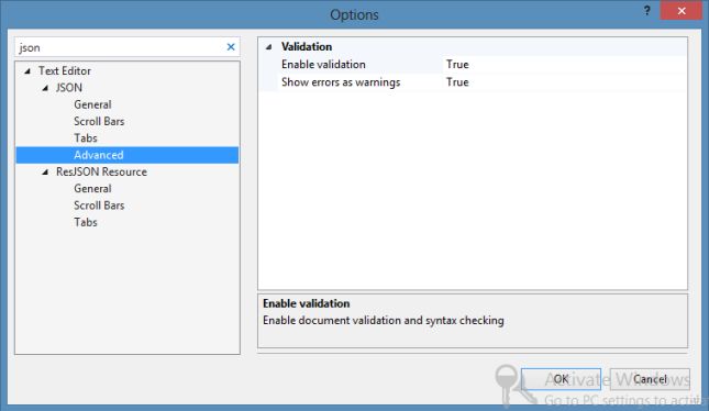 Validation Settings of JSON